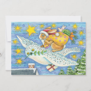Tarjeta Festiva Navidades con conejo como Papá Noel en Owl