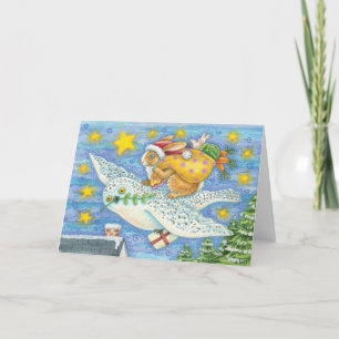 Tarjeta Festiva Navidades con conejo como Papá Noel en Owl