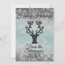 Tarjeta Festiva Navidades con copas de nieve de reno con remate pe
