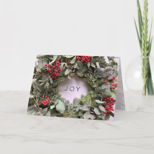 Tarjeta Festiva Navidades con eucalipto y bayas rojas (Anverso)