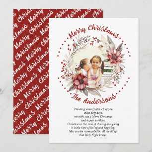 Tarjeta Festiva Navidades con flores rojas y bayas foto
