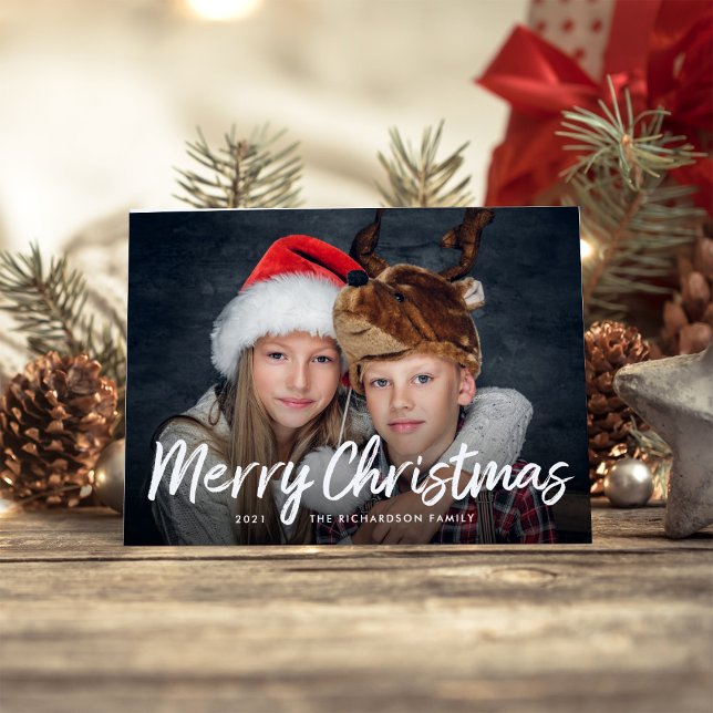 Tarjeta Festiva Navidades con guiones | Rojo con foto (Subido por el creador)