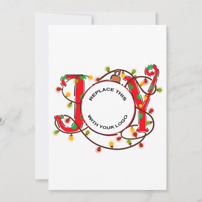 Tarjeta Festiva Navidades con logotipo empresarial: Joy Bauble (Anverso)