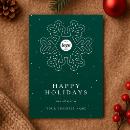 Tarjeta Festiva Navidades con logotipo empresarial Snowflake Green