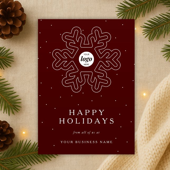 Tarjeta Festiva Navidades con logotipo empresarial Snowflake Red (Modern corporate business logo Christmas snowflake red and white holiday card)