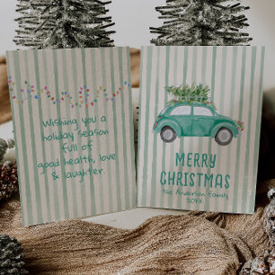 Tarjeta Festiva Navidades con mano verde árbol de auto no foto