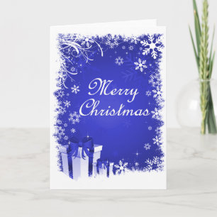 Tarjeta Festiva Navidades con nieve azul y blanco