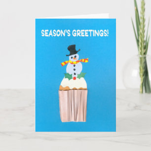 Tarjeta Festiva Navidades con pastel de bollería con muñeco de nie