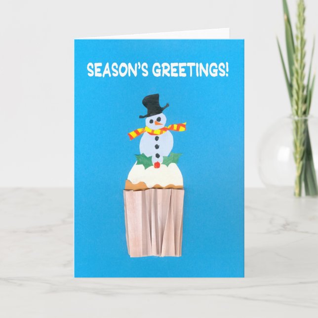 Tarjeta Festiva Navidades con pastel de bollería con muñeco de nie (Anverso)