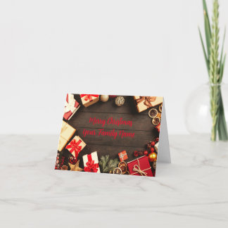 Tarjeta Festiva Navidades con presentes alrededor de los bordes