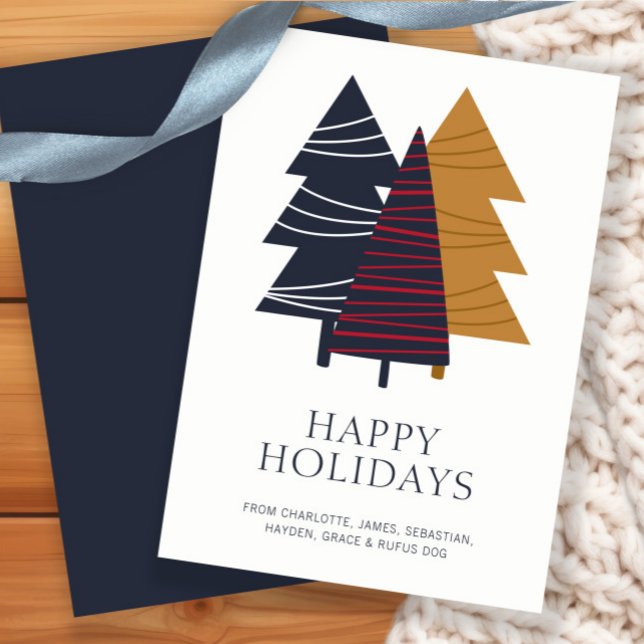Tarjeta Festiva Navidades con temas de madera moderna personalizad (Modern Woodland Tree Themed Christmas Personalized Holiday Card by Ricaso. Scandinavian Nordic card)