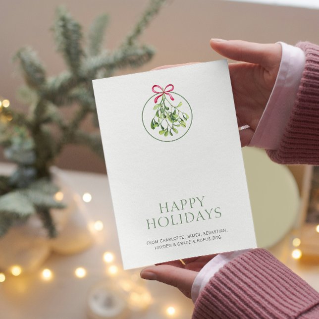 Tarjeta Festiva Navidades con temas de Mistletoe Personalizados (Mistletoe Themed Christmas Personalized Holiday Cards from Ricaso. Elegant, simple holiday greetings)