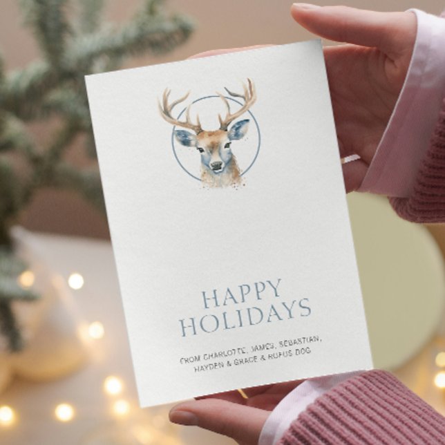 Tarjeta Festiva Navidades con temas de venado personalizados (Deer Themed Christmas Personalized Holiday Cards from Ricaso. Elegant, simple holiday greetings card)