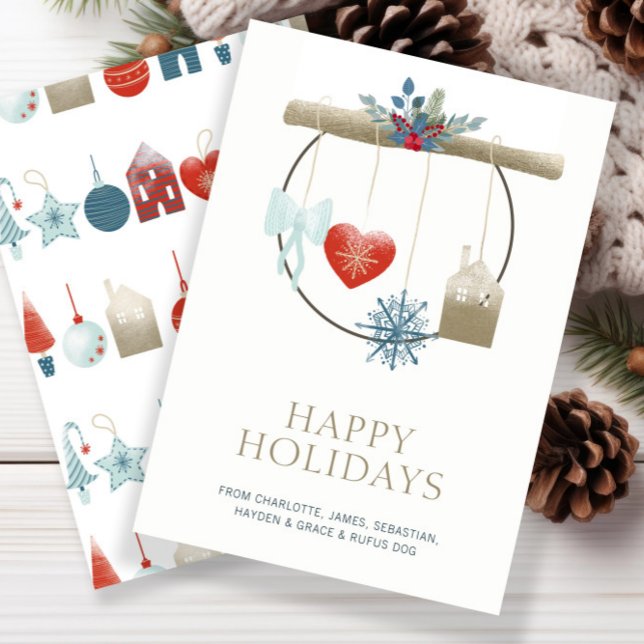 Tarjeta Festiva Navidades con temas escandinavos personalizados (Scandinavian Themed Christmas Personalized Holiday Card by Ricaso. Minimalist Nordic style cards)