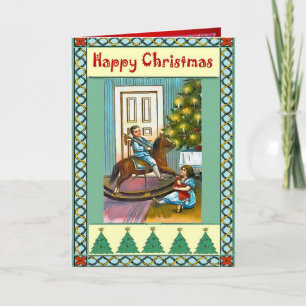Tarjeta Festiva Navidades con un caballo mecedor
