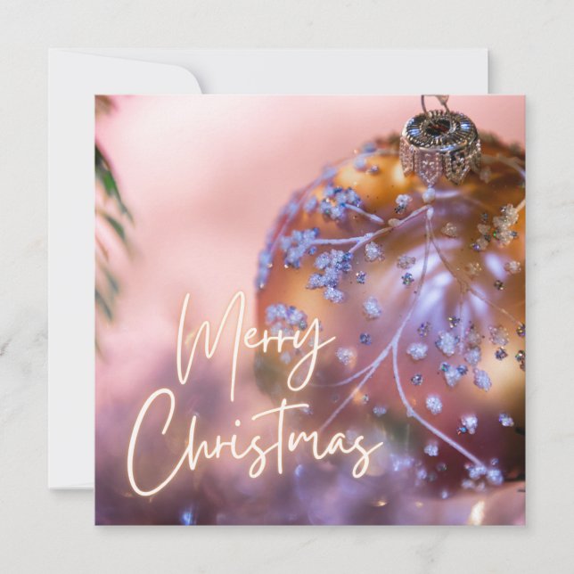 Tarjeta Festiva Navidades con un fondo de ornamento rosa #6 (Anverso)