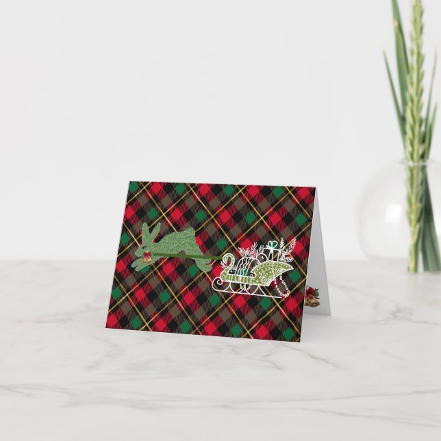 Tarjeta Festiva Navidades Conejo Conejo Conejo Sleigh Topiary (Anverso)