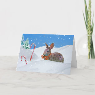 Tarjeta Festiva Navidades, Conejo, Nieve, Candy Canes