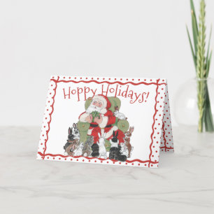Tarjeta Festiva Navidades Conejos y Santa Festividad Retro Conejo