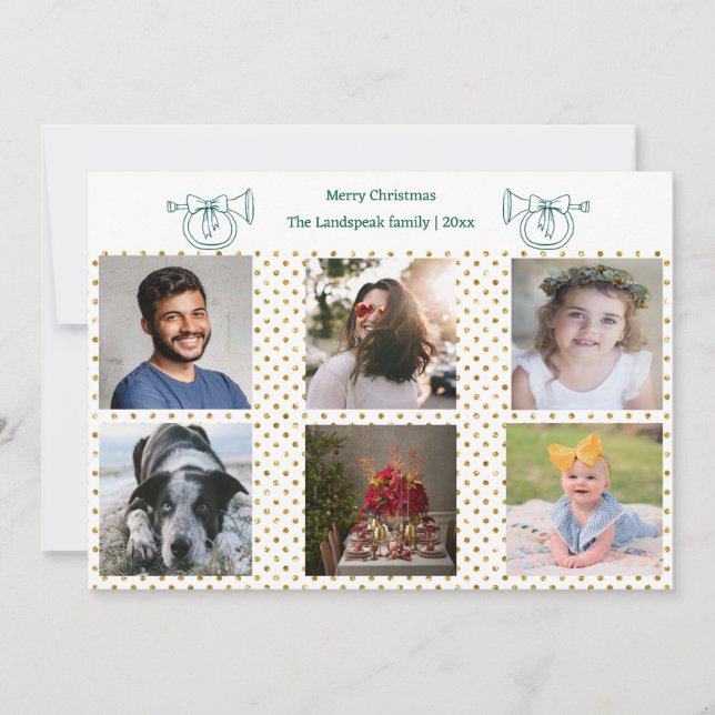 Tarjeta Festiva Navidades Confetti de oro del Cuerno de Francia y  (Anverso)