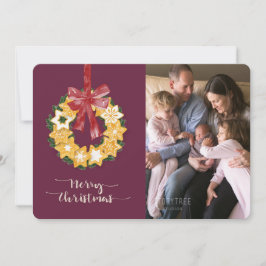 Tarjeta Festiva Navidades Cookie Wreath con fondo de ciruela profu