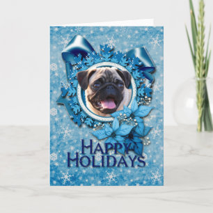 Tarjeta Festiva Navidades - Copo de nieve azul - Pug