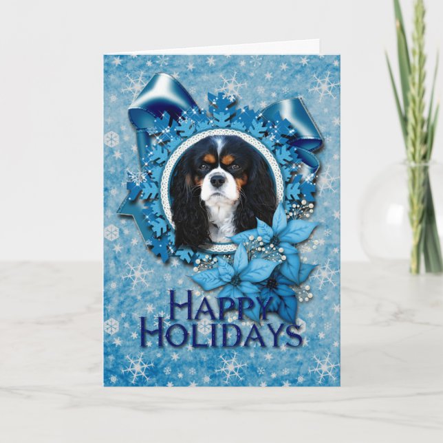 Tarjeta Festiva Navidades - Copos de nieve azules - Cavaliers (Anverso)
