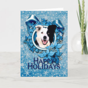 Tarjeta Festiva Navidades - Copos de nieve azules - Collie de bord