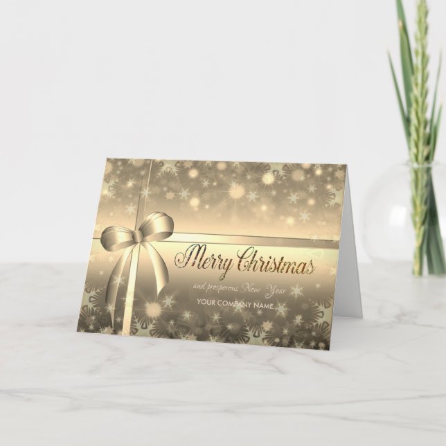 Tarjeta Festiva Navidades Copos de nieve de oro, Bow, saludo de la (Anverso)