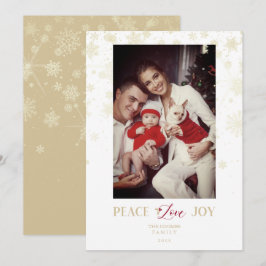 Tarjeta Festiva Navidades Copos de nieve dorados y foto de Persona