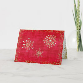 Tarjeta Festiva Navidades Copos de nieve rojos y dorados