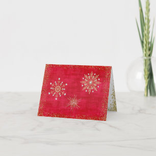 Tarjeta Festiva Navidades Copos de nieve rojos y dorados