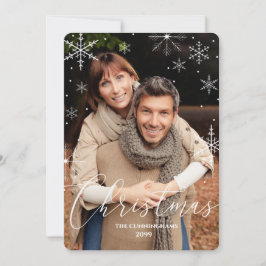 Tarjeta Festiva Navidades Copos de nieve y fotografía tipográfica