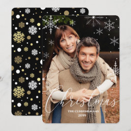 Tarjeta Festiva Navidades Copos de nieve y fotografía tipográfica