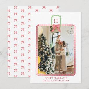 Tarjeta Festiva Navidades Coquette Bow Photo Grandmillennial