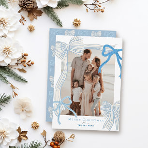 Tarjeta Festiva Navidades Coquette-Core Pale Blue Bows