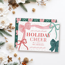 Tarjeta Festiva Navidades Coquette Core Red & Green Bows