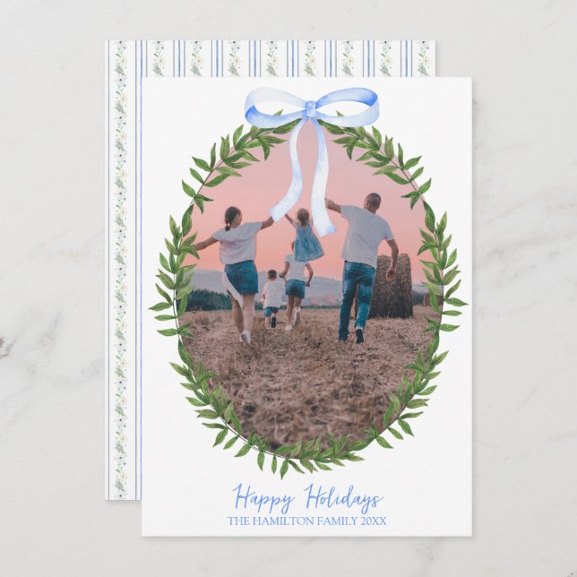 Tarjeta Festiva Navidades Coquette Wreath Photo Grandmillennial (Anverso / Reverso)