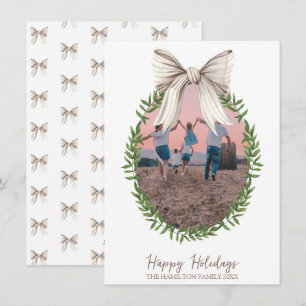 Tarjeta Festiva Navidades Coquette Wreath White Bow Foto