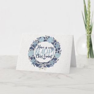 Tarjeta Festiva Navidades Coral Tropical Sea Shell Wreath _Blue
