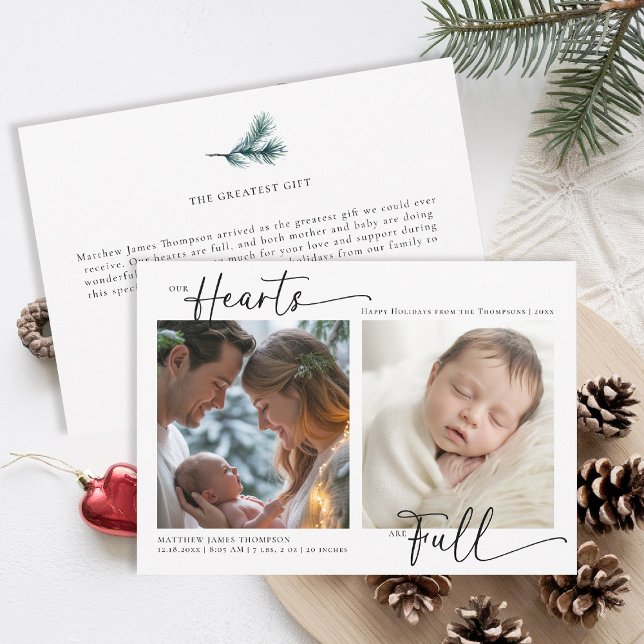 Tarjeta Festiva Navidades Corazón Familia Moderna Completa Bebé 2  (christmas family card baby announcement card chic calligraphy simple elegant 2 photos classic)