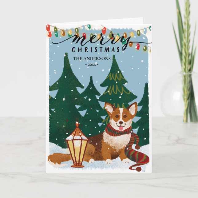 Tarjeta Festiva Navidades CORGI Brown alumbran diversión Minimalis (Anverso)