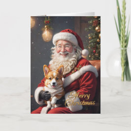 Tarjeta Festiva Navidades Corgi con Santa