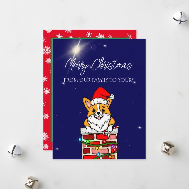 Tarjeta Festiva Navidades Corgi con Santa Hat personalizado (Anverso/Reverso In Situ)