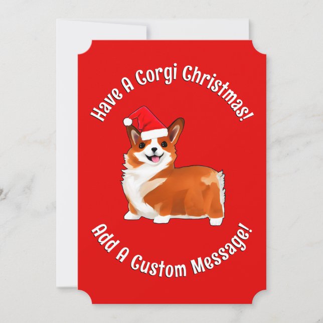 Tarjeta Festiva Navidades Corgi Dog Con Santa Hat (Anverso)