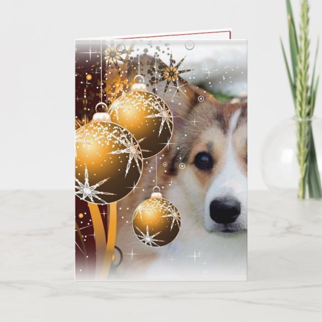 Tarjeta Festiva Navidades Corgi Sable (Anverso)