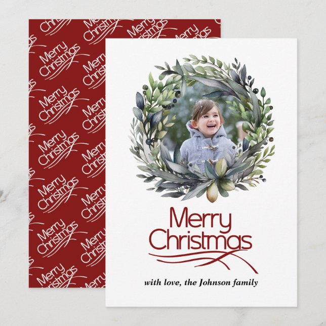 Tarjeta Festiva Navidades coronaron con una foto verde (Anverso / Reverso)