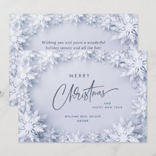 Tarjeta Festiva navidades corporativos de copas de nieve 3D saluda