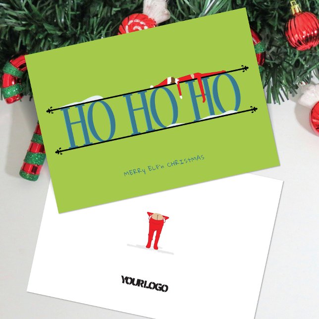 Tarjeta Festiva Navidades corporativos de Elf verde azulados y ver (Subido por el creador)