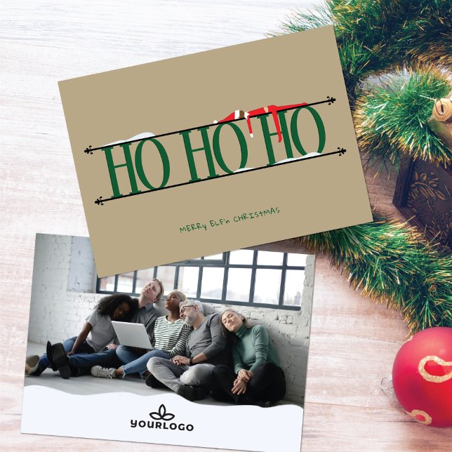 Tarjeta Festiva Navidades corporativos de Green & Tan Elf Shenanig (Subido por el creador)